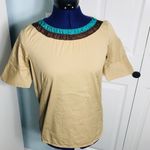 ZARA  Basic Khaki Top w Brown & Teal Ruffled Top Photo 0