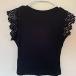 SheIn Black Tee With Flowery Shoulders Photo 2