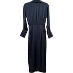 Ramy Brook  Aurora Draped Navy‎ Satin Midi Shirt Dress Side Slit Long Sleeve Sz 2 Photo 4