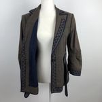 BCBGMAXAZRIA Linen Brown/Navy Embroidered Jacket L Photo 9