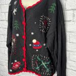 basic editions Vintage Christmas Cardigan Sweater Size XL Black Beaded Sequins Photo 2