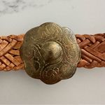 Anthropologie Vintage Moroccan Braided Leather Engraved Brass Buckle Belt in Camel Size Medium Photo 3