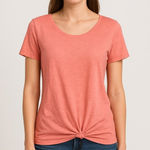 Rachel Roy Coral Linen Side Tie Top M Women’s Coastal Preppy Boho Summer Beach Pink Size M Photo 0