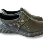 Clarks Collection Caroline Pearl Black Leather Slip on Loafer Women's 9 Wide EUC Photo 0