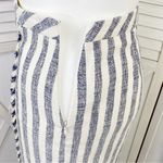 Banana Republic  Striped Tweed Midi Skirt Fringe Trim Pencil Blue White Size 10 Photo 7