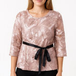 Alex Evenings Women's  Pink Floral Sequin Blouse with Black Belt M Photo 0