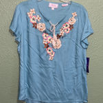 Panhandle New floral embroidered shirt  Floral Embroidered Top  v notch and tie Photo 0