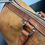 Alviero Martini Brown Handbag Map Leather Boston Speedy Bag Satchel Milan Tote Photo 4
