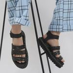 Dr. Martens NEW NWT Blaire Gunmetal Wild Croc Emboss Leather Sandals Size US 7 Photo 0