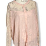 Forever 21  Plus 3X Blush Pink Lace Button Down Blouse Romantic Sheer Top Photo 0