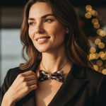 “Dainty Dapper” Plaid Bow Tie Necklace with cameo adornment Red Photo 0