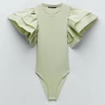 ZARA NWOT  Green Cotton Ribbed Ruffle Bodysuit Small Photo 4