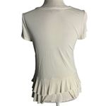 Ann Taylor LOFT Short Sleeve Ruffle T Shirt XS Cream Stretch Knit Round Neck Photo 3