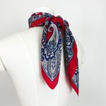 Vintage Square Paisley Scarf in Red | 30.5” x 29.25” Photo 2