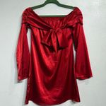 Hyperfire Red Satin Off The Shoulder Long Sleeve Tie Back Mini Dress Sz XS Photo 9