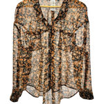 Free People  Easy Ride Brown‎ Floral Button Down Shirt S Sheer Boho Cottagecore Photo 0