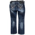 Miss Me Embellished Pocket Jeans. Low Rise Medium Wash Boot Cut Contrast Stitch Photo 1