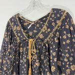 Free People  Never a Dull Moment Boho Black & Gold Floral Peasant Blouse Photo 3