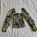 Free People  Purple and Yellow Smocked Bishop Sleeve Blouse Photo 3