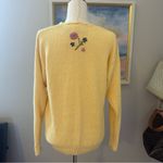Northern Reflections Vintage Yellow Floral Embroidered Cable Knit V-Neck Sweater Photo 2