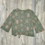 Ruby Rd  Knot Front Waffle Knit Top 3/4 Sleeve Green Pattern Shirt Size XL Petite Photo 6