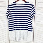 Skies Are Blue Michelle Striped Eyelet Hem Shirt Top Blue White XL Photo 8