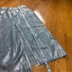 ZARA NEW MIDI ASYMMETRIC DENIM METALLIC COATED SKIRT BLUE SILVER Size Small Photo 10