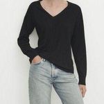 Massimo Dutti Wool Cashmere Blend Black V-Neck Long Sleeve Sweater Size Small Photo 0