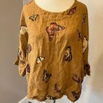 Viola Borghi Tan Butterfly Short Ruffle Sleeve 100% Linen Top Women’s Size M Size M Photo 0