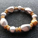 Handmade Stretch Bracelet Gold & Silver Disco Ball Beads Photo 3