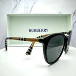 Burberry New  Sunglasses Black Front Round Pantos Frame Checkered Arms Gray Lens Photo 4