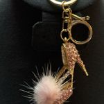 Bling Rhinestone High Heel Keychain Cute Pom Pom Alloy Chain Bag Charm White Photo 3