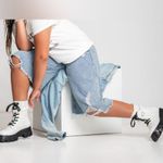 No Comment Elegant White Combat Boots with Black Accents Photo 4