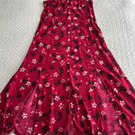 Fashion Bug Vintage Red Floral Sleeveless Button Down Maxi Dress Size 14 Photo 0