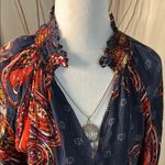 LASCANA Vibrant Blue and Orange Long Sleeve Tie Front Blouse Size 6 Photo 1