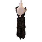 Victoria Dunn Tiered Maxi Dress Tie Shoulders Gatsby Black Velvet NWT XS Photo 3