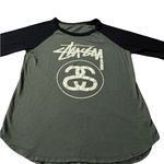 Stüssy Stussy Olive Green & Black 3/4 Sleeve Graphic Tee Women size Medium Photo 2