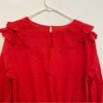 NEW YORK COMPANY NY&CO Red Floral Eyelet Ruffle 3/4 Sleeve Cotton Peplum Blouse Size XL Photo 12