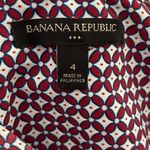 Banana Republic ‎ Red Blue Geometric Print Belted Shirt Dress Size 4 3/4 Sleeve Photo 3