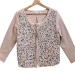 Anthropologie  Cardigan Women Medium Pink Blush White Bead Boho Cottage Wedding Photo 0