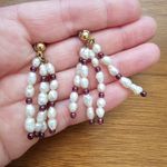 Garnet & Fresh Water Pearl Long Multiple Row Dangle Bead Pierced Earrings Red Photo 0