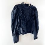 Farm Rio 3D Flower Long Sleeve High Neck Ruffle Blouse Black Large Photo 5