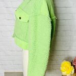 Boutique Lime Green Cropped Sherpa Jacket Photo 4