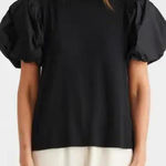 a.n.a  Womens Black Puff Sleeve T Shirt Top Large Size‎ Cotton Blend Casual Photo 0