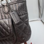 Coach Poppy Quilted Metallic Leather Tote Bag Silver Shoulder Handbag Photo 3