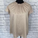 EXPRESS print blouse w/elastic mock ruffle collar flutter sleeves beige sz L Photo 0