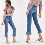 Topshop  Moto Dree Fringe Frayed Hem Cropped Jeans Blue Medium Wash Denim Size 28 Photo 2