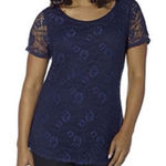 Leo & Nicole  crochet lace overlay top Navy Size Medium Photo 0