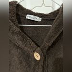 Misslook brown fuzzy house coat with hood pockets button up sz small Photo 1