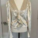 Lovers + Friends  Corrine Prosecco Velvet Top M Puff Sleeve Ruffle Party‎ Holiday Photo 0